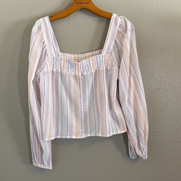 BCBGENERATION - pastel striped long sleeve blouse - NWT - Picture 9 of 10